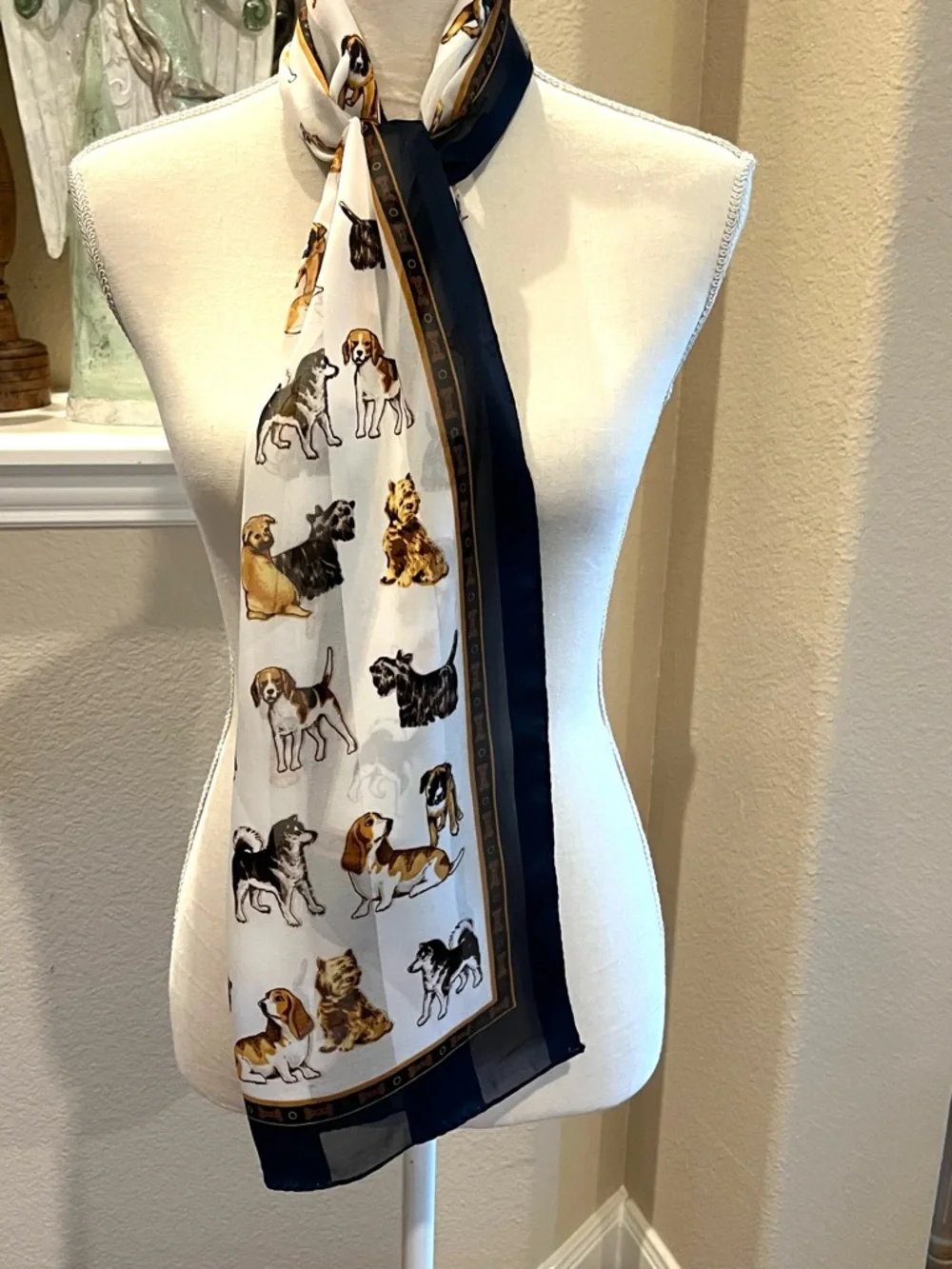 Dog Pattern Pet Scarf in Navy and White Vintage